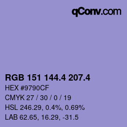 カラーコード: RGB 151 144.4 207.4 | qconv.com