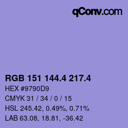 カラーコード: RGB 151 144.4 217.4 | qconv.com