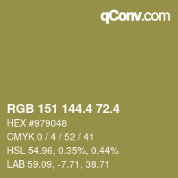 カラーコード: RGB 151 144.4 72.4 | qconv.com