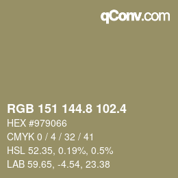 カラーコード: RGB 151 144.8 102.4 | qconv.com