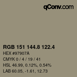 カラーコード: RGB 151 144.8 122.4 | qconv.com