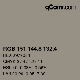 カラーコード: RGB 151 144.8 132.4 | qconv.com