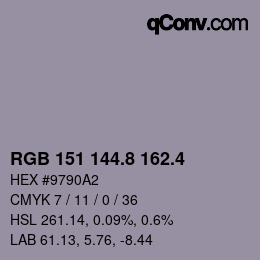 カラーコード: RGB 151 144.8 162.4 | qconv.com