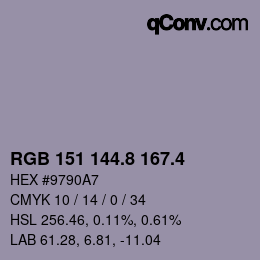 カラーコード: RGB 151 144.8 167.4 | qconv.com