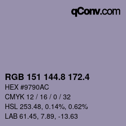 カラーコード: RGB 151 144.8 172.4 | qconv.com