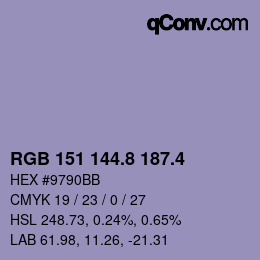 カラーコード: RGB 151 144.8 187.4 | qconv.com