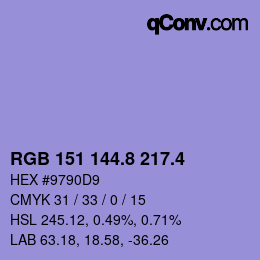 カラーコード: RGB 151 144.8 217.4 | qconv.com