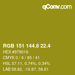 カラーコード: RGB 151 144.8 22.4 | qconv.com