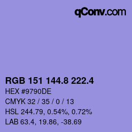 カラーコード: RGB 151 144.8 222.4 | qconv.com