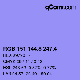 カラーコード: RGB 151 144.8 247.4 | qconv.com