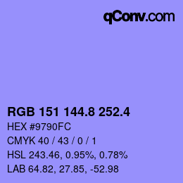 カラーコード: RGB 151 144.8 252.4 | qconv.com