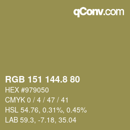 カラーコード: RGB 151 144.8 80 | qconv.com