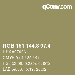カラーコード: RGB 151 144.8 97.4 | qconv.com