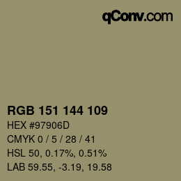 Color code: RGB 151 144 109 | qconv.com