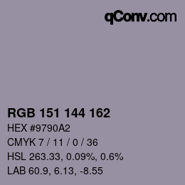 Color code: RGB 151 144 162 | qconv.com