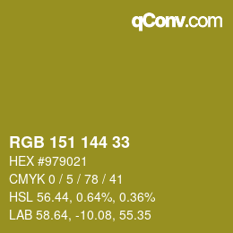 Color code: RGB 151 144 33 | qconv.com