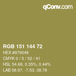 Color code: RGB 151 144 72 | qconv.com