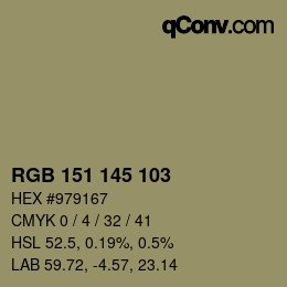 Color code: RGB 151 145 103 | qconv.com