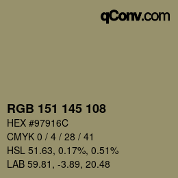 Color code: RGB 151 145 108 | qconv.com