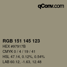 Color code: RGB 151 145 123 | qconv.com