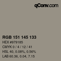 Color code: RGB 151 145 133 | qconv.com