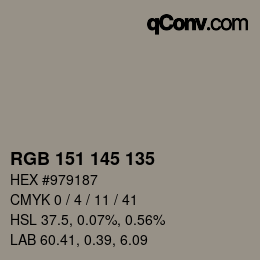 Color code: RGB 151 145 135 | qconv.com