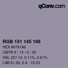 Color code: RGB 151 145 166 | qconv.com