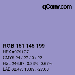 Color code: RGB 151 145 199 | qconv.com