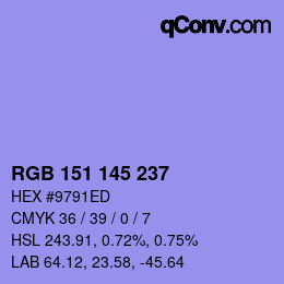 Color code: RGB 151 145 237 | qconv.com