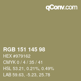 Color code: RGB 151 145 98 | qconv.com
