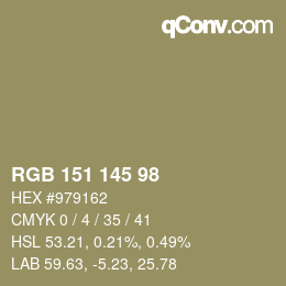 Color code: RGB 151 145 98 | qconv.com