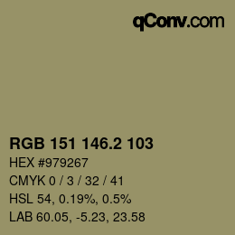 カラーコード: RGB 151 146.2 103 | qconv.com