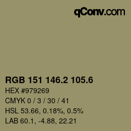 カラーコード: RGB 151 146.2 105.6 | qconv.com