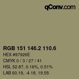 カラーコード: RGB 151 146.2 110.6 | qconv.com