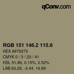 カラーコード: RGB 151 146.2 115.6 | qconv.com