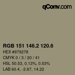 カラーコード: RGB 151 146.2 120.6 | qconv.com
