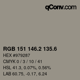 カラーコード: RGB 151 146.2 135.6 | qconv.com