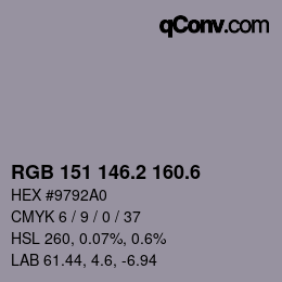 カラーコード: RGB 151 146.2 160.6 | qconv.com