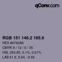 カラーコード: RGB 151 146.2 165.6 | qconv.com