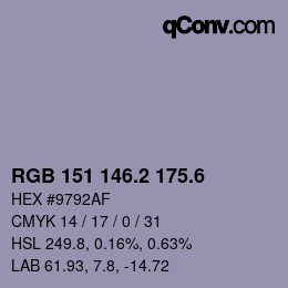 カラーコード: RGB 151 146.2 175.6 | qconv.com