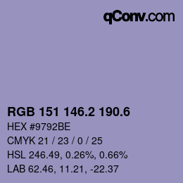 カラーコード: RGB 151 146.2 190.6 | qconv.com