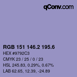カラーコード: RGB 151 146.2 195.6 | qconv.com