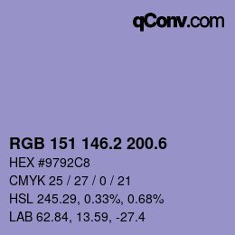 カラーコード: RGB 151 146.2 200.6 | qconv.com