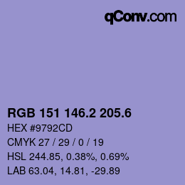 カラーコード: RGB 151 146.2 205.6 | qconv.com