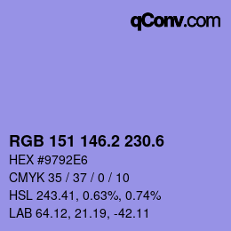 カラーコード: RGB 151 146.2 230.6 | qconv.com