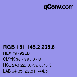 カラーコード: RGB 151 146.2 235.6 | qconv.com