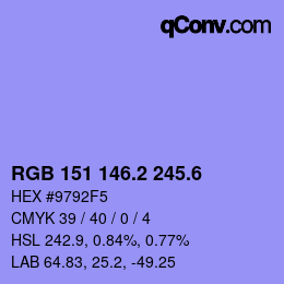 カラーコード: RGB 151 146.2 245.6 | qconv.com