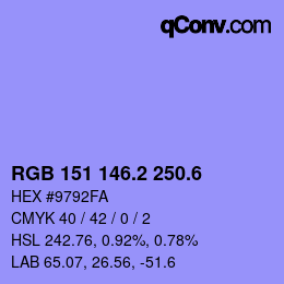 カラーコード: RGB 151 146.2 250.6 | qconv.com