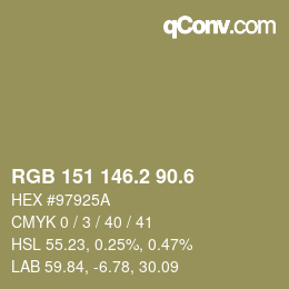 カラーコード: RGB 151 146.2 90.6 | qconv.com