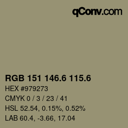 カラーコード: RGB 151 146.6 115.6 | qconv.com
